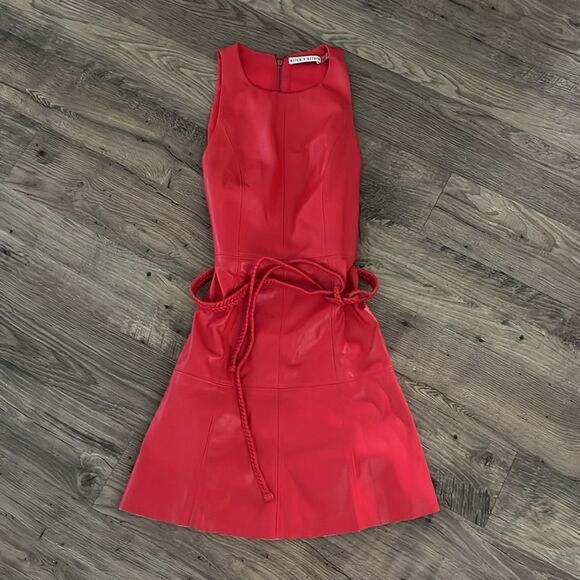 ALICE & OLIVIA LEANDRA VEGAN LEATHER MINI DRESS - Picture 6 of 8